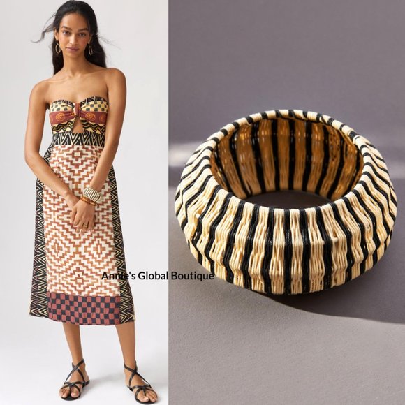 NWT ANTHROPOLOGIE Rosamund Woven Rattan Bangle Bracelet - Picture 2 of 16